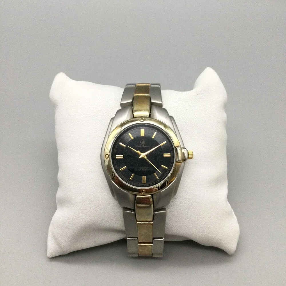 Charles Raymond Classic Mens Watch 38mm Black Dial Two Tone New Battery 8.5